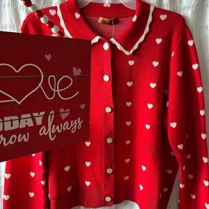 Valentines Sweater Red Hearts Pattern Cardigan ❤️